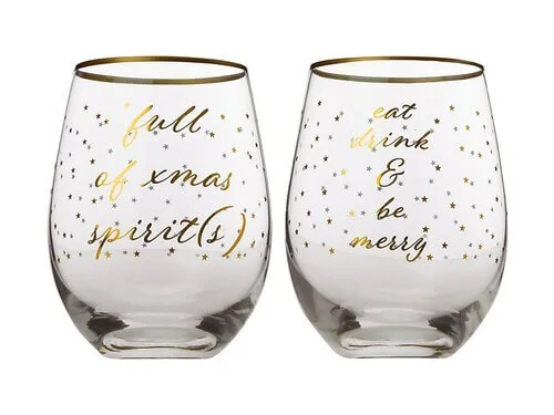 Celebrations Stemless Glass 500ML Set Of 2 Full Of Christmas Spirit(s)/Eat, Drink & Be Merry 3 Celebrations Stemless Glass 500ML Set Of 2 Full Of Christmas Spirit(s)/Eat, Drink & Be Merry