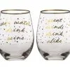 Celebrations Stemless Glass 500ML Set Of 2 Save Water, Drink Wine/Great Minds Drink Alike -KITCHENWARE SHOP fk0012