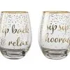 Celebrations Stemless Glass 500ML Set Of 2 Relax Hooray Gift Boxed -KITCHENWARE SHOP fk0029