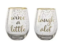 Celebrations Stemless Glass 500ML Set Of 2 Wine Laugh Gift Boxed