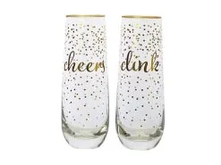 Celebrations Stemless Flute 300ML Set Of 2 Cheers Clink Gift Boxed -KITCHENWARE SHOP fk0074 2