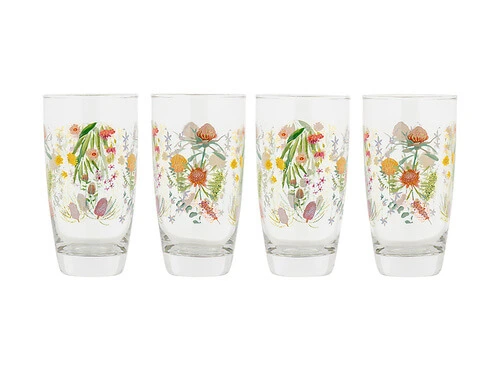 Royal Botanic Gardens Native Blooms Glass Tumbler 400ML Set Of 4 Gift Boxed 3 Royal Botanic Gardens Native Blooms Glass Tumbler 400ML Set Of 4 Gift Boxed