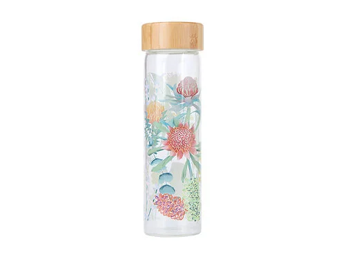 Royal Botanic Gardens Native Blooms Glass Water Bottle 550ML 3 Royal Botanic Gardens Native Blooms Glass Water Bottle 550ML