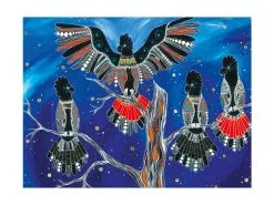 Melanie Hava Jugaig-Bana-Wabu Tea Towel 50x70cm Black Cockatoos