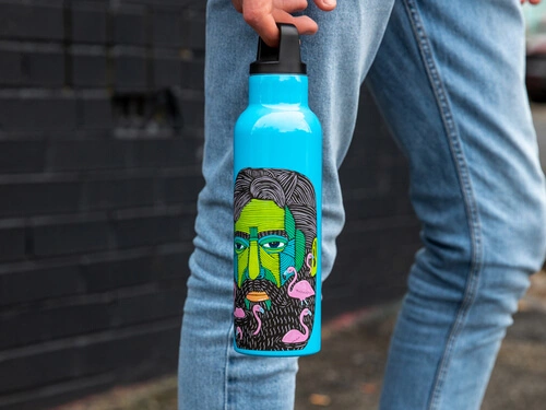 Mulga The Artist Double Wall Insulated Bottle 600ML Flamingo Man 4 Mulga The Artist Double Wall Insulated Bottle 600ML Flamingo Man - Image 2