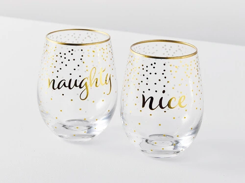 Celebrations Stemless Glass 500ML Set Of 2 Naughty Nice Gift Boxed 4 Celebrations Stemless Glass 500ML Set Of 2 Naughty Nice Gift Boxed - Image 2